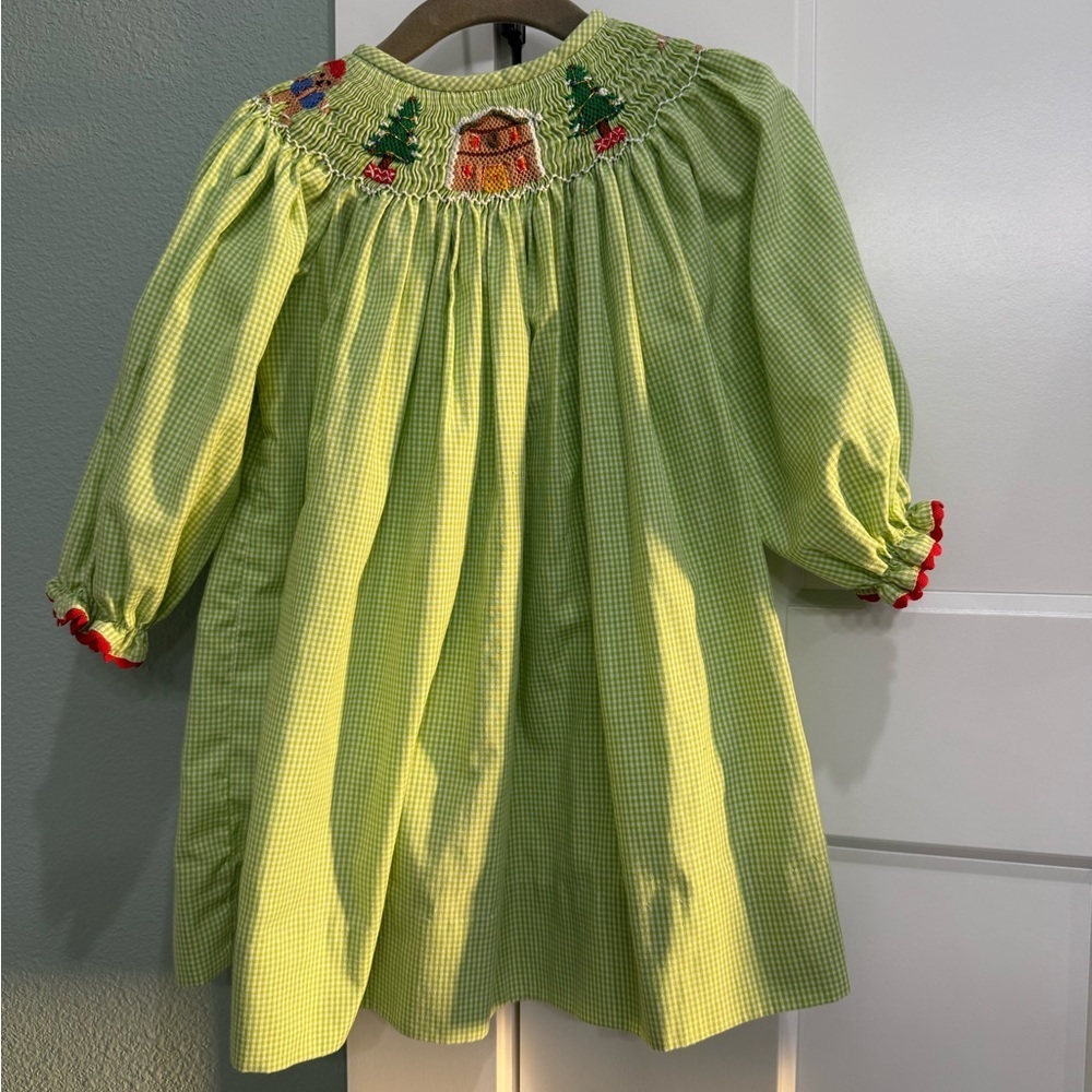 Girls' Lime Green Smocked Holiday Dress - Picture 2 of 11